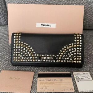 MIU MIU Black Studded Leather Wallet 🔥 Full Inclusion